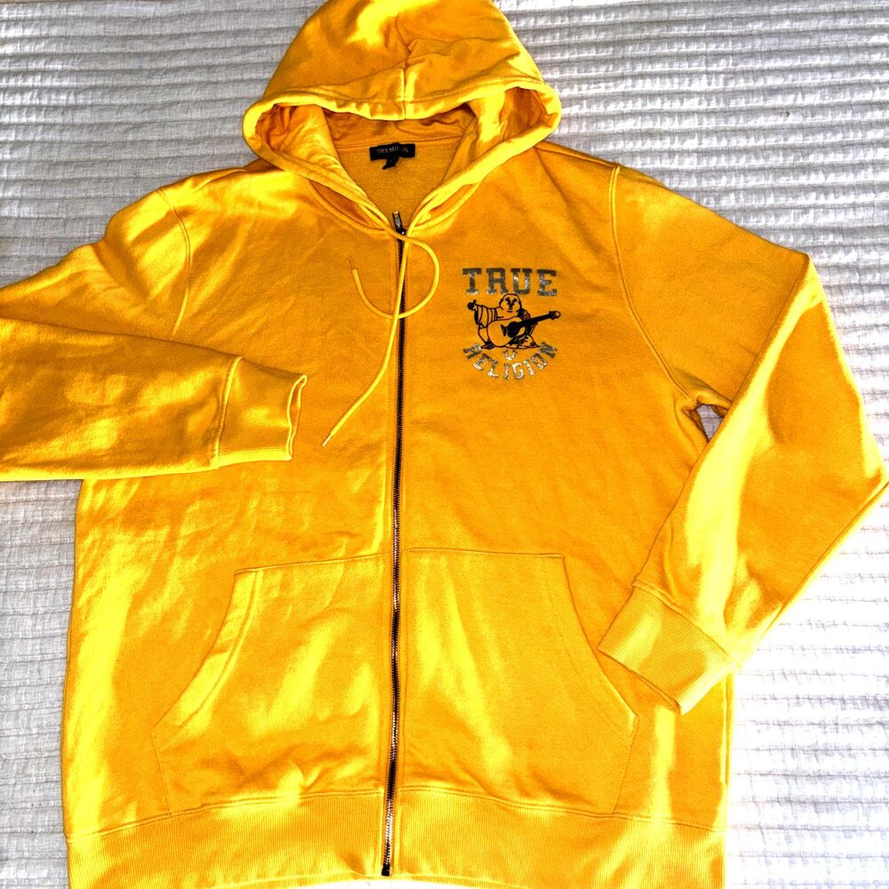 True Religion Buddha Graphic Print Fleece Unisex Hoodie Gold Coast Size 2XL